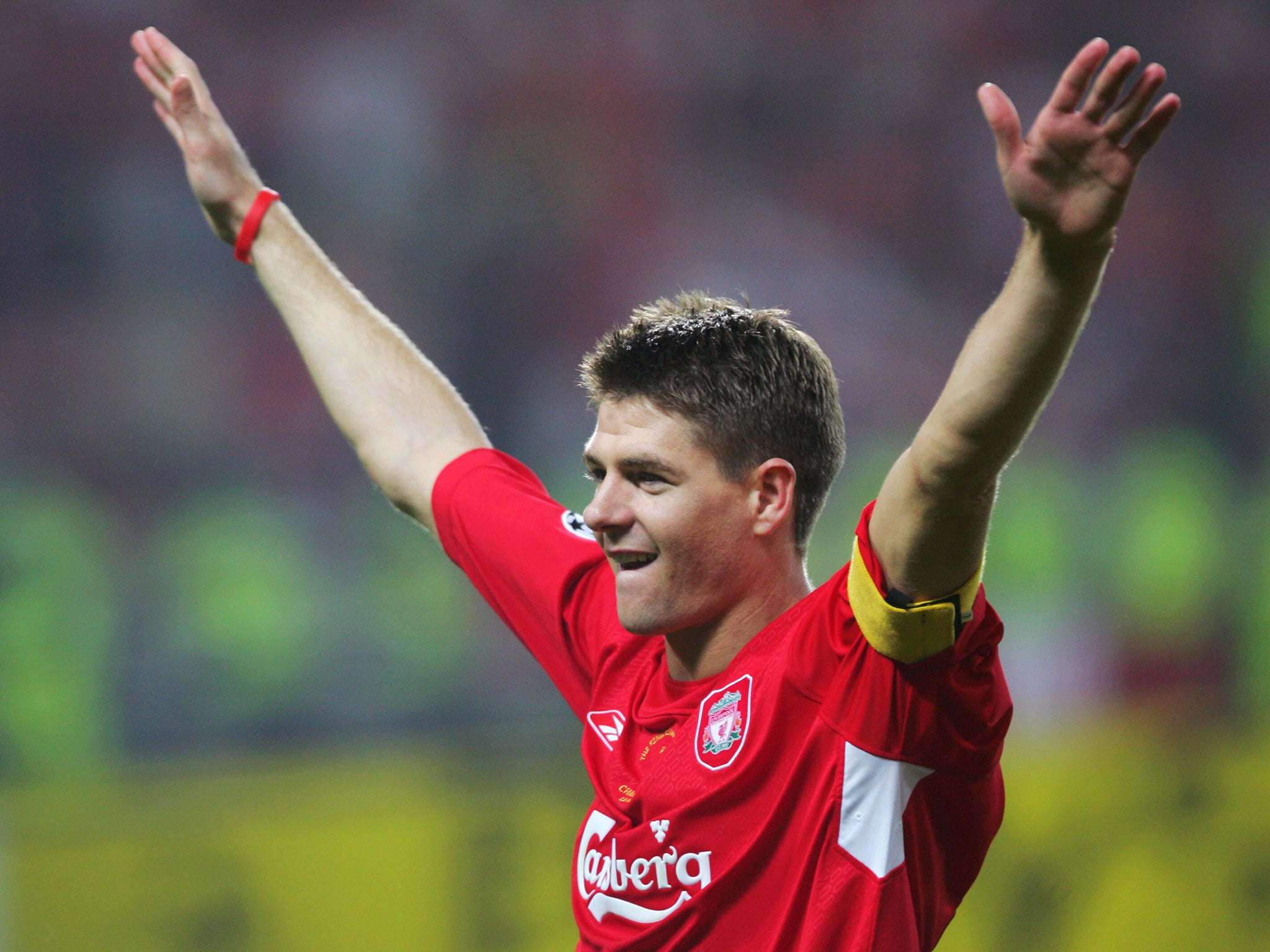 Gerrard celebrates Liverpool's historic Champions League win in 2005