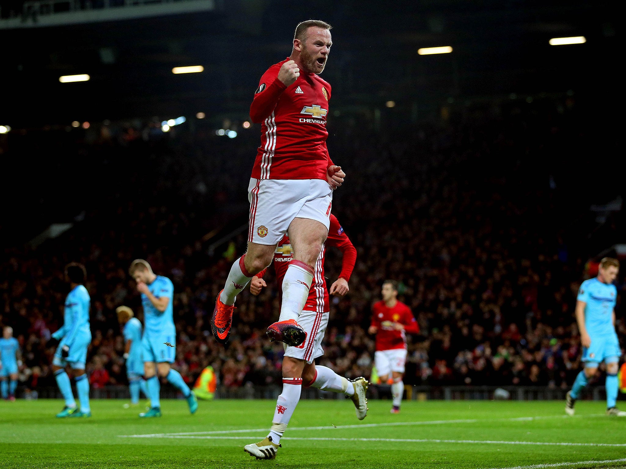 Wayne Rooney celebrates after putting United ahead in the 35th minute