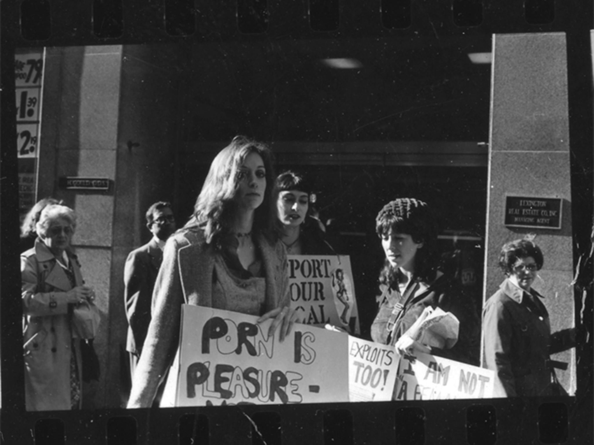 Hanson at a pro-porn protest in her youth