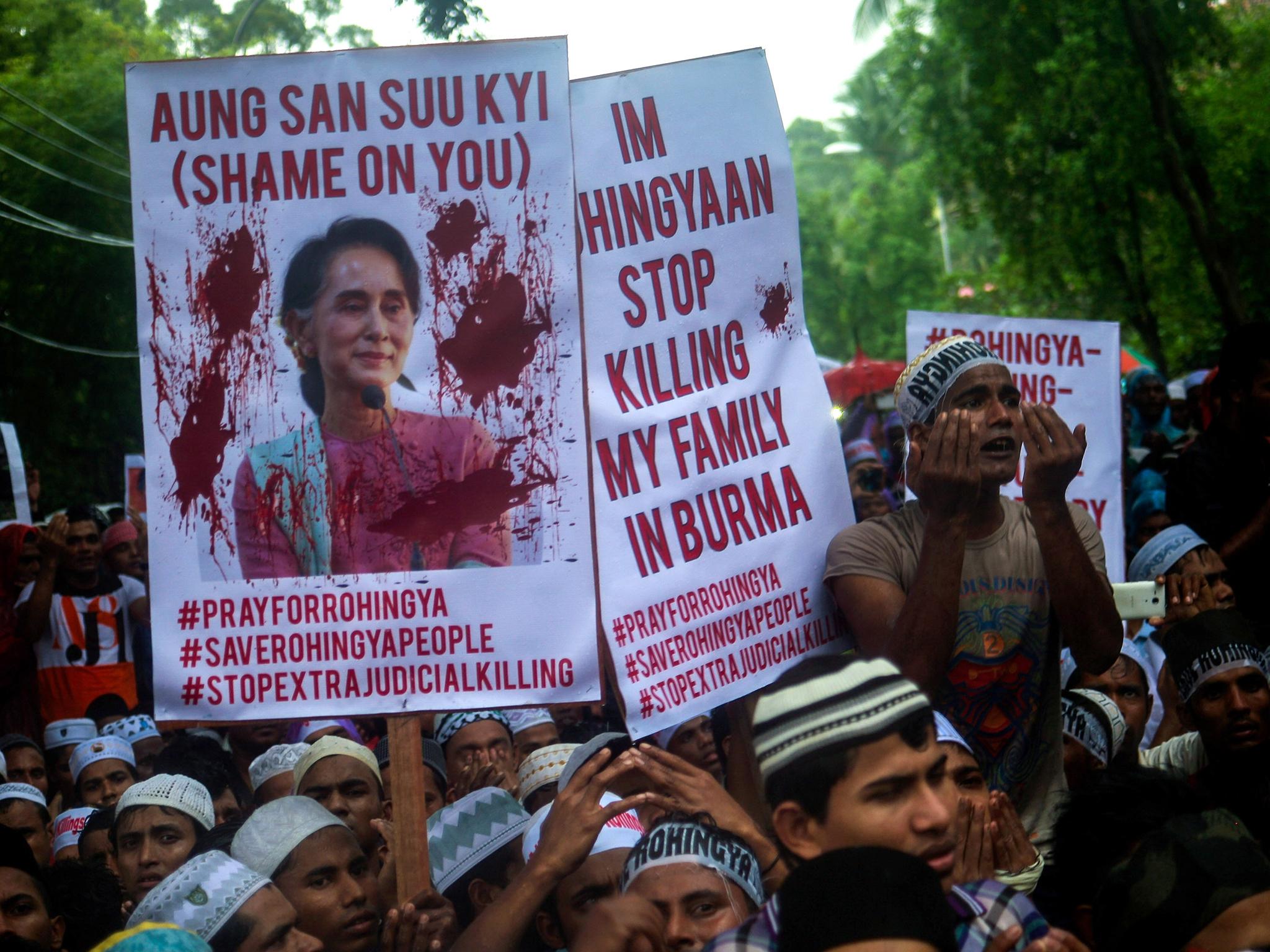 Rohingya Muslims demonstrate outside the Burmese embassy in Kuala Lumpur on Friday