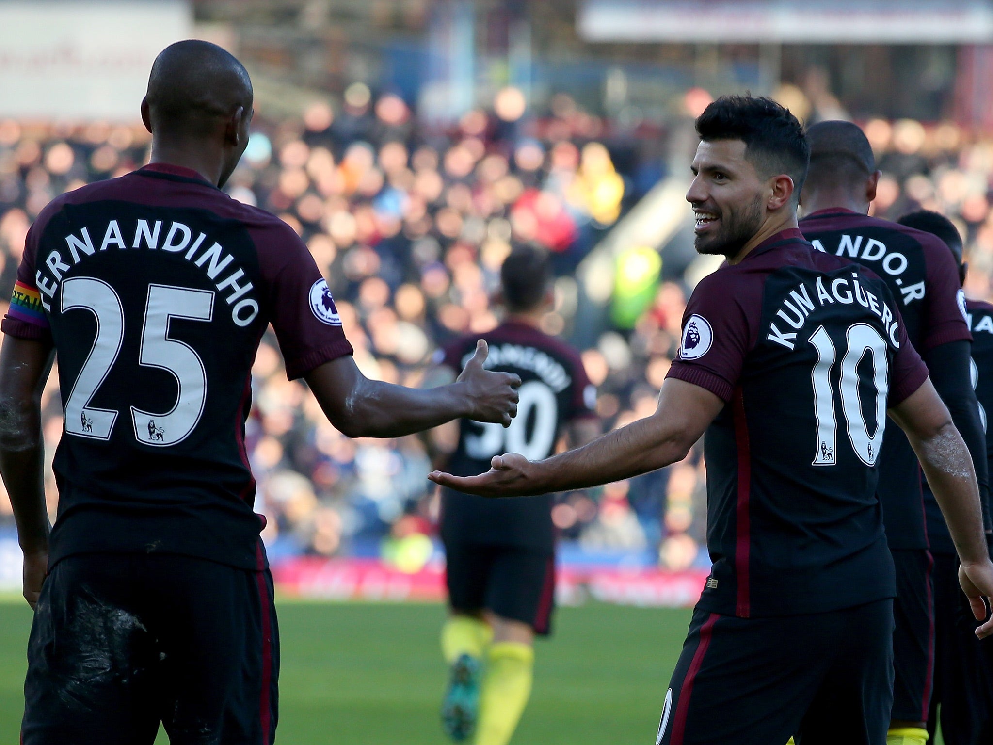 Aguero scored his ninth and tenth league goals of the season at Turf Moor