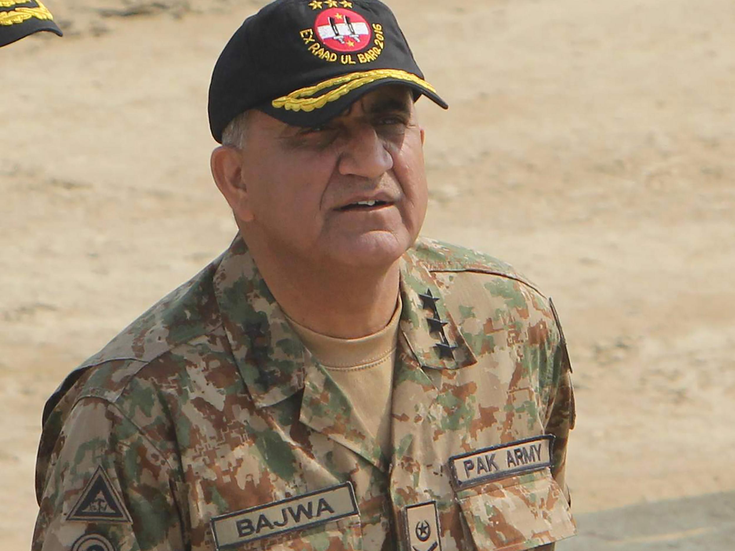 Pakistani Army General Qamar Javed Bajwa arrives to attend a military exercise on the Indian border in November 2016