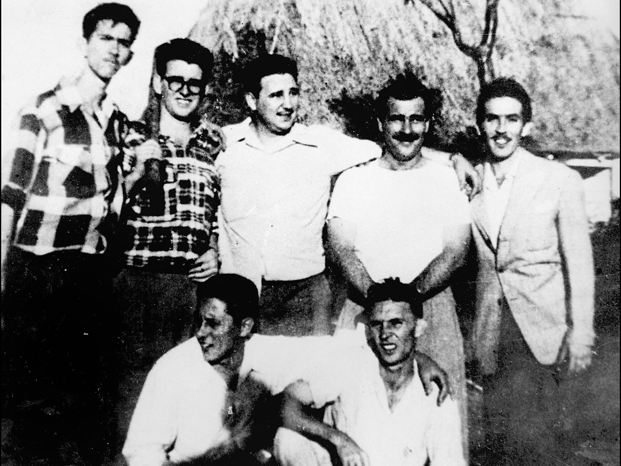 Guerrilla leader Castro (front right) with a group of comrades in Los Palos, Havana province, during the preparation of the attack on the Moncada Garrison