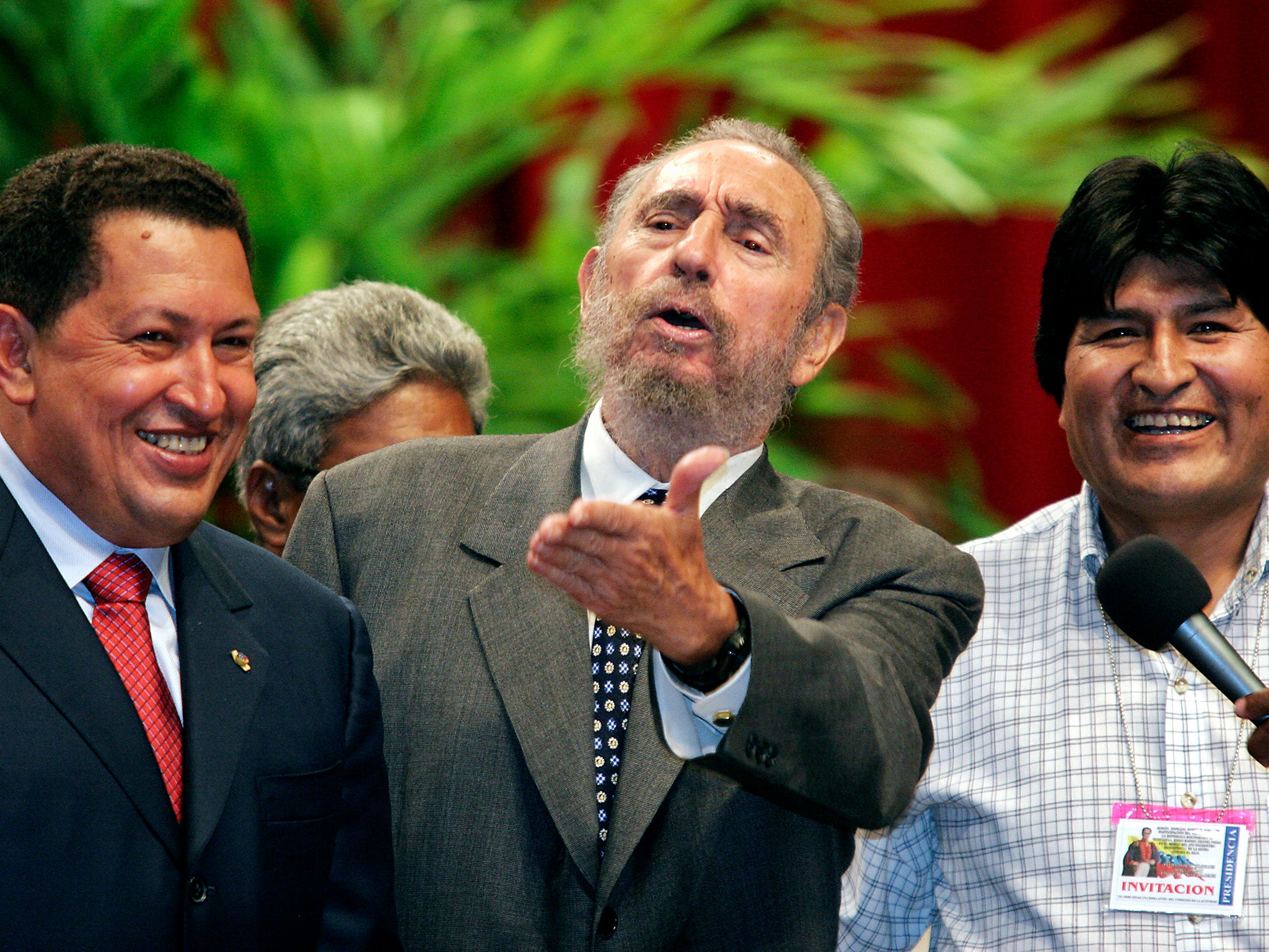 President of Venezuela Hugo Chavez, President of Cuba Fidel Castro and Evo Morales
