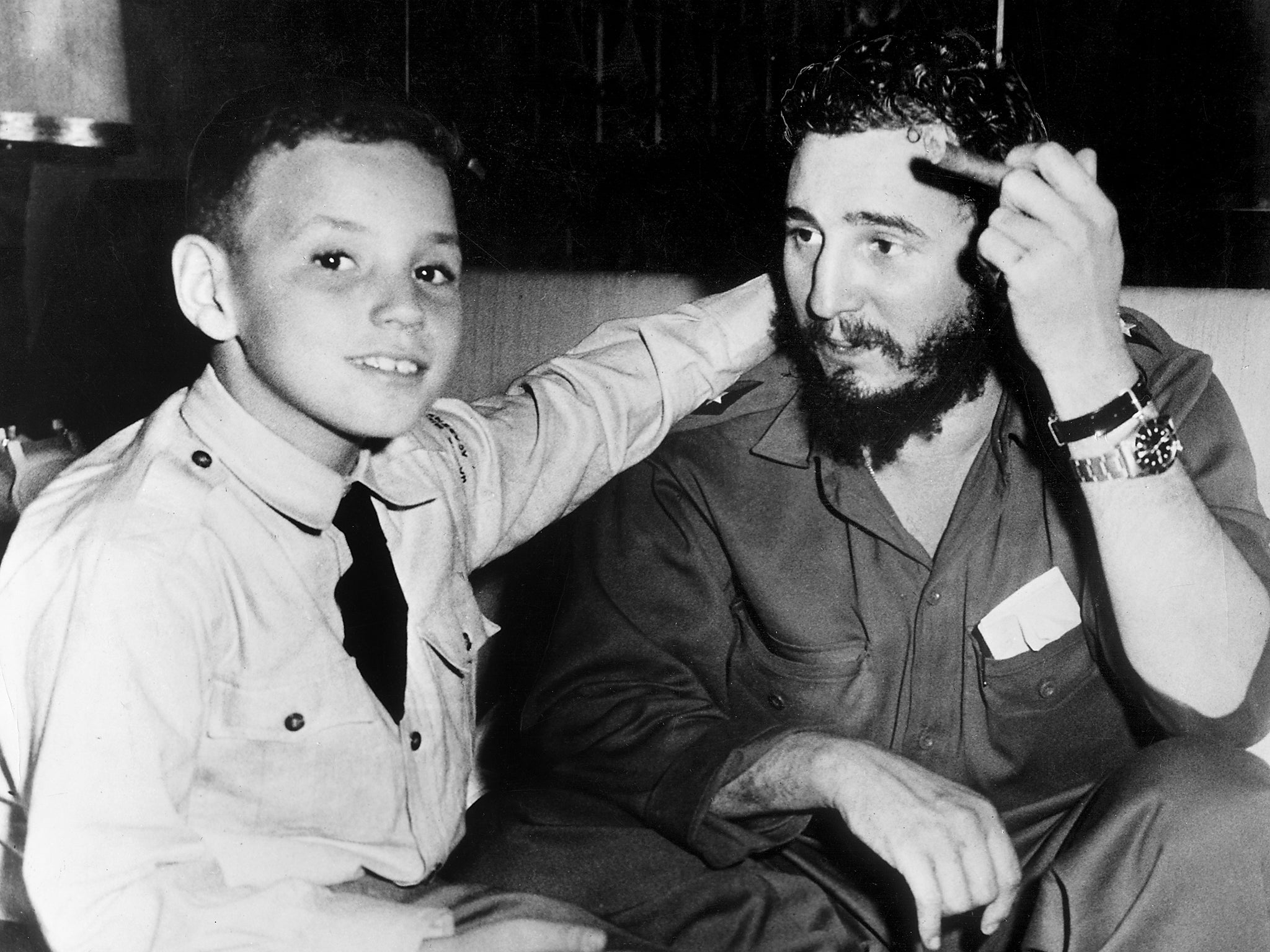 Fidel Castro with his son Fidelito at the Hotel Hilton in Havana