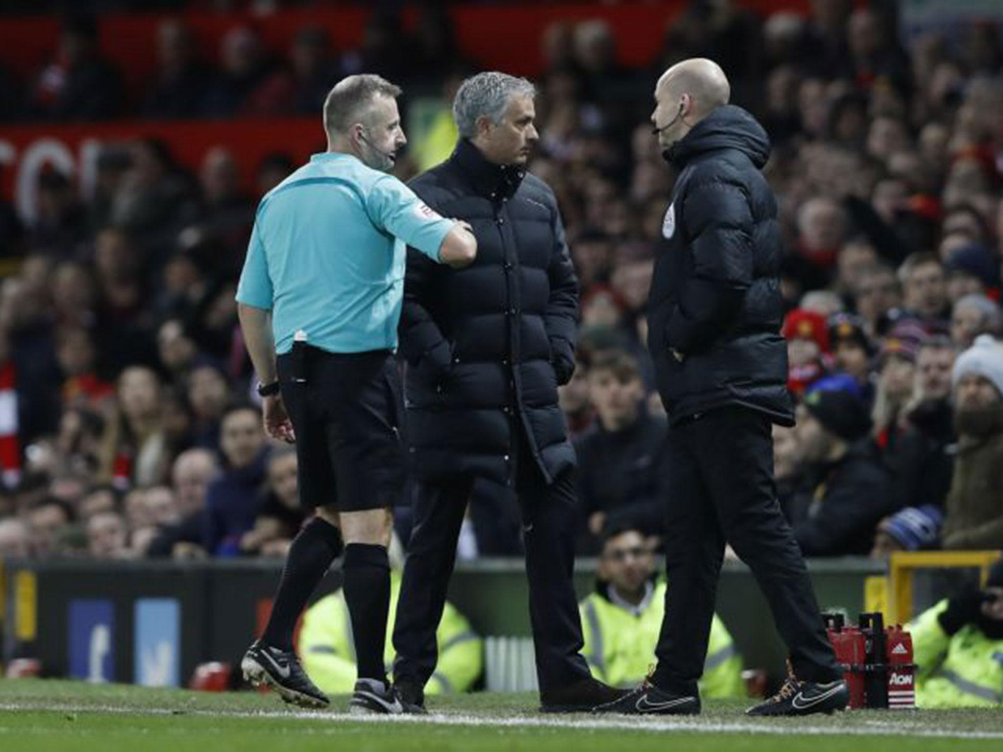 Jose Mourinho is sent to the stands by referee Jonathan Moss