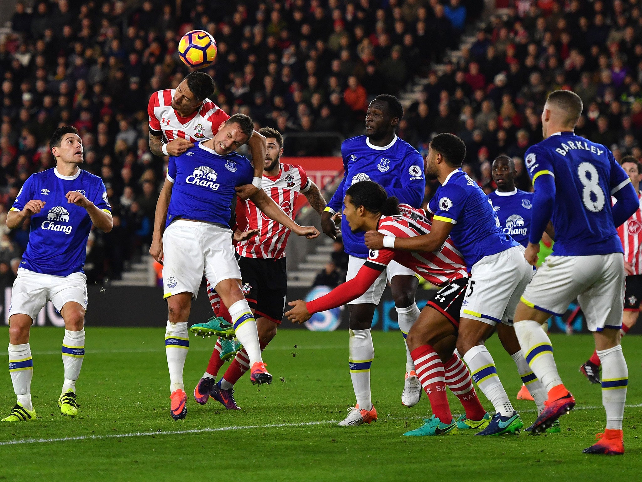 Jose Fonte rises above Phil Jagielka to meet a corner delivery