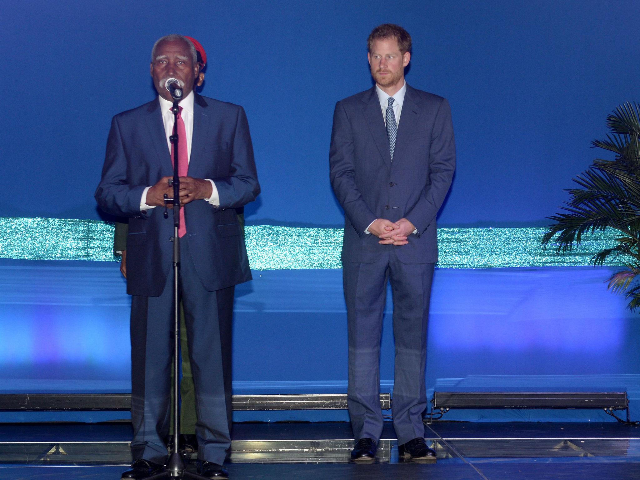 Prince Harry takes part in a 'marked silence' to mark the death of Cuban leader Fidel Castro as he attends a reception on the island of St Vincent and the Grenadines