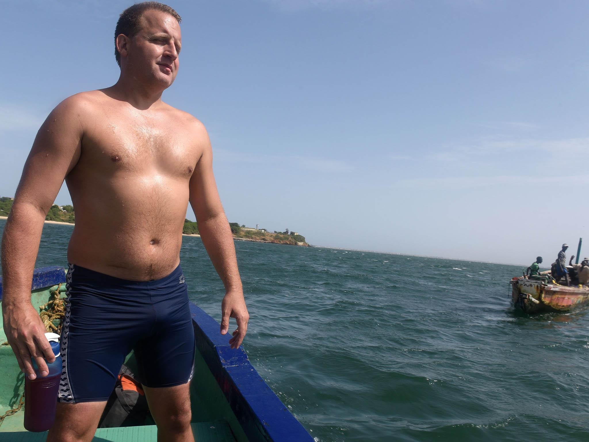 Former policeman Ben Hooper has taken on a five-month journey that will see him swim a total of 1,900 miles for up to ten hours a day