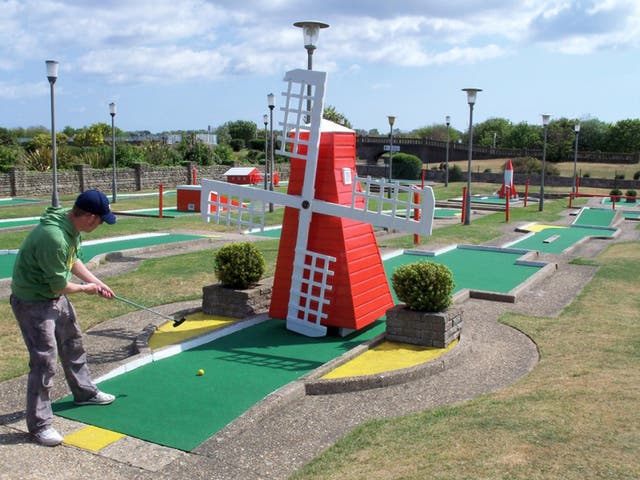 Richard Gottfried plays on the Arnold Palmer Crazy Golf course in Skegness
