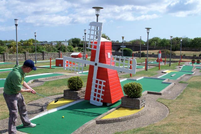 Richard Gottfried plays on the Arnold Palmer Crazy Golf course in Skegness