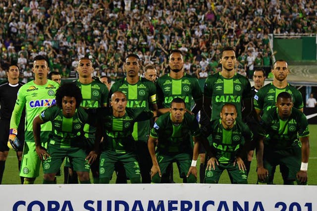 The Chapecoense squad pose for a picture ahead of their match against San Lorenzo last Wednesday