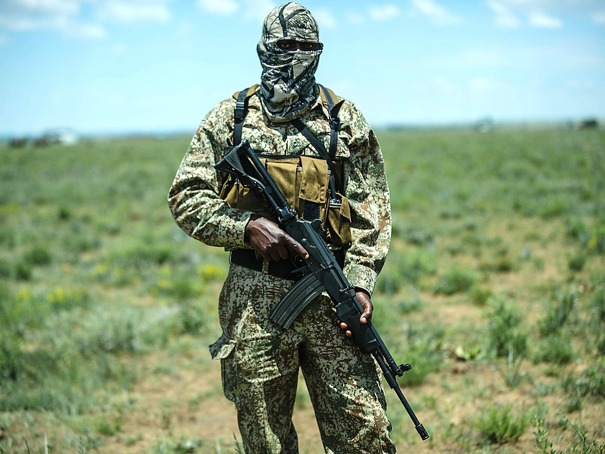 Anti-poaching rhino unit patrols at John Hume's Rhino Ranch in Klerksdorp, in the North Western Province of South Africa