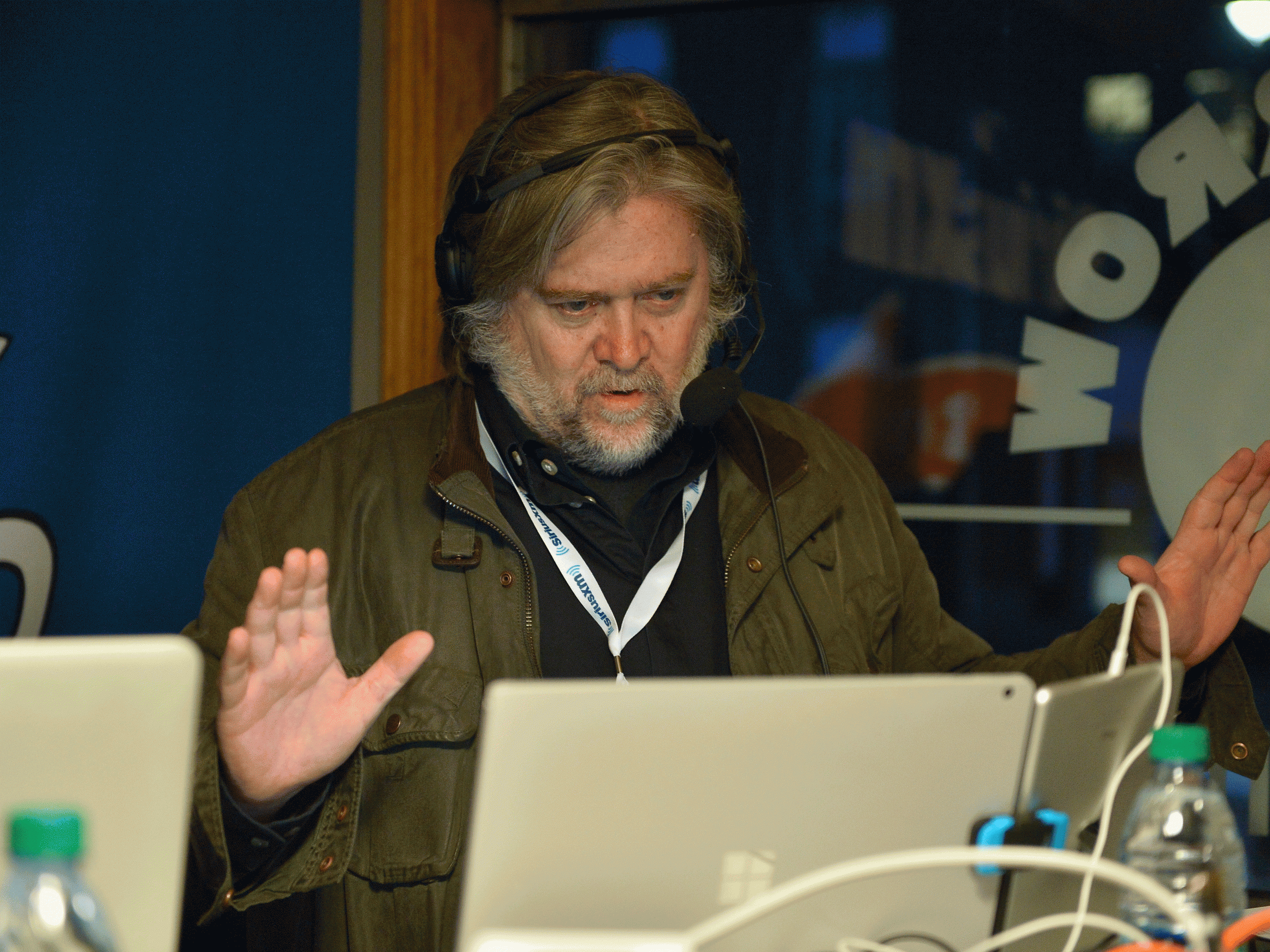 Steve Bannon, now Donald Trump's chief strategist, on radio in New Hampshire during the US election primaries in February (Getty)