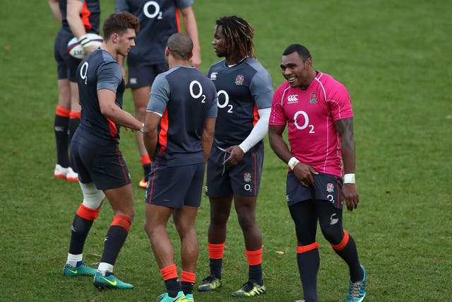 Marland Yarde (2nd-right) and Semesa Rokoduguni (right) are vying for a place on the wing against Australia
