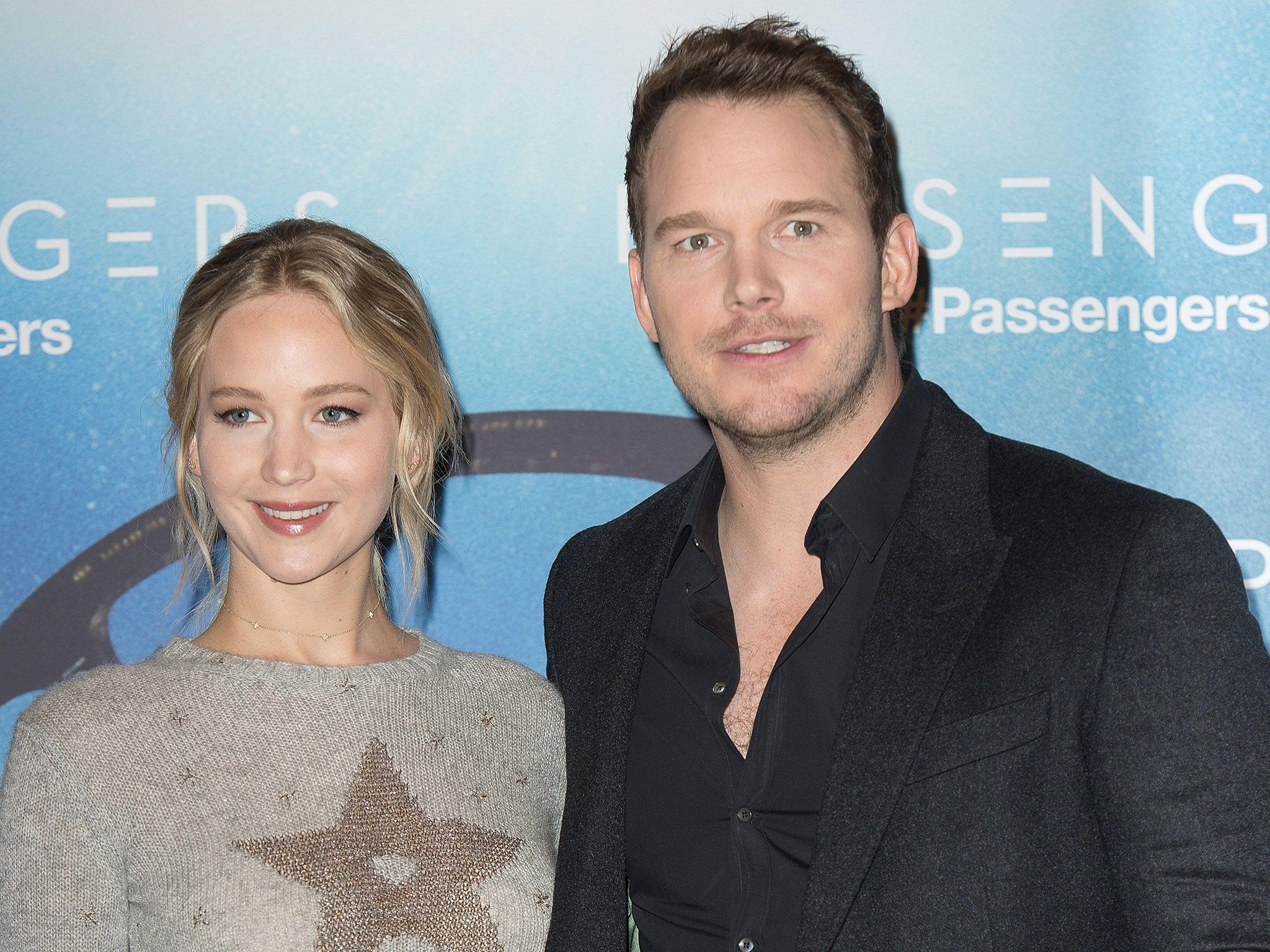 Jennifer Lawrence and Chris Pratt at the Paris premiere of Passengers on November 29 2016