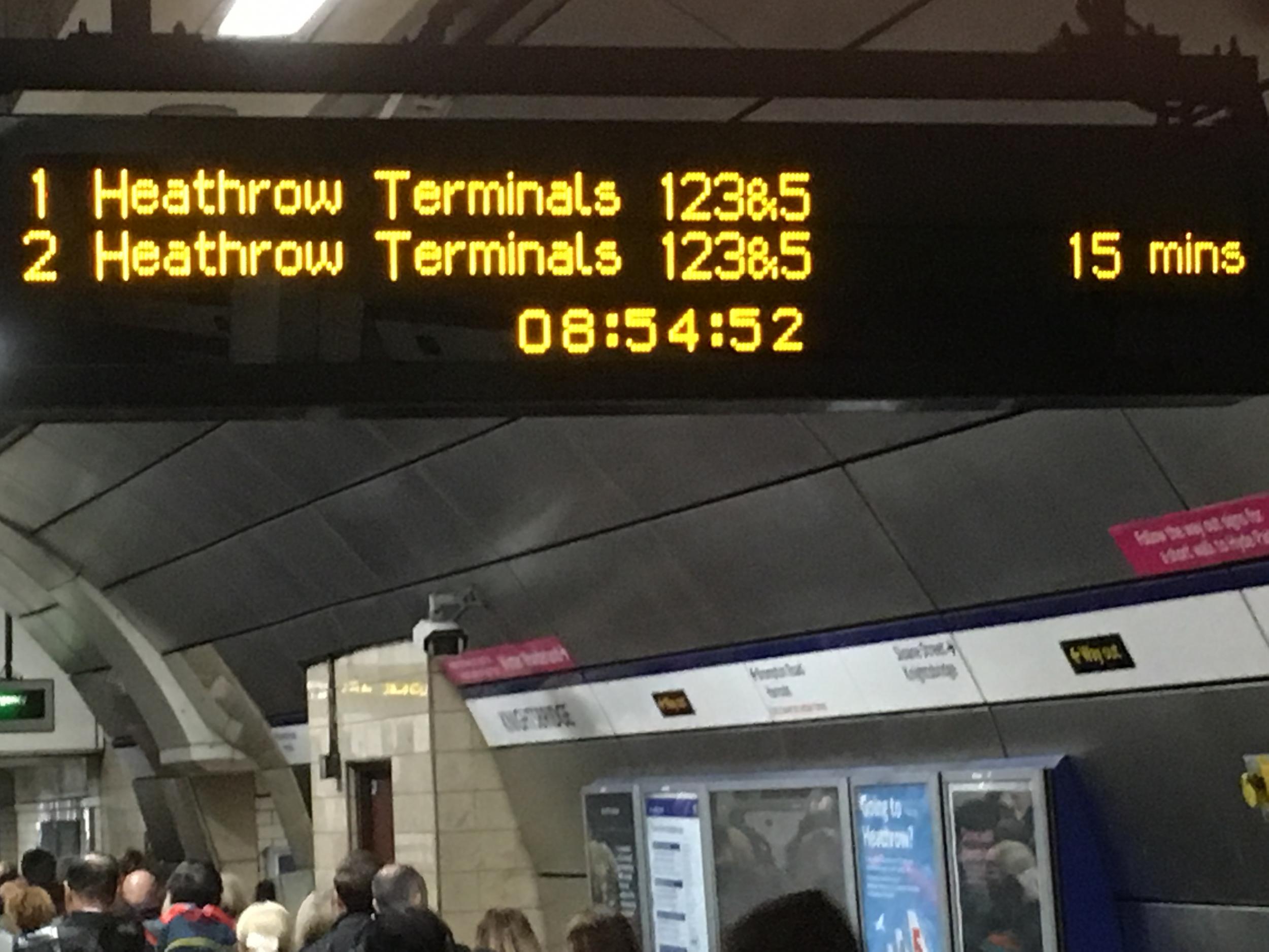 Left standing: at Knightsbridge station on the Piccadilly line, there is a quarter-hour gap between services to Heathrow