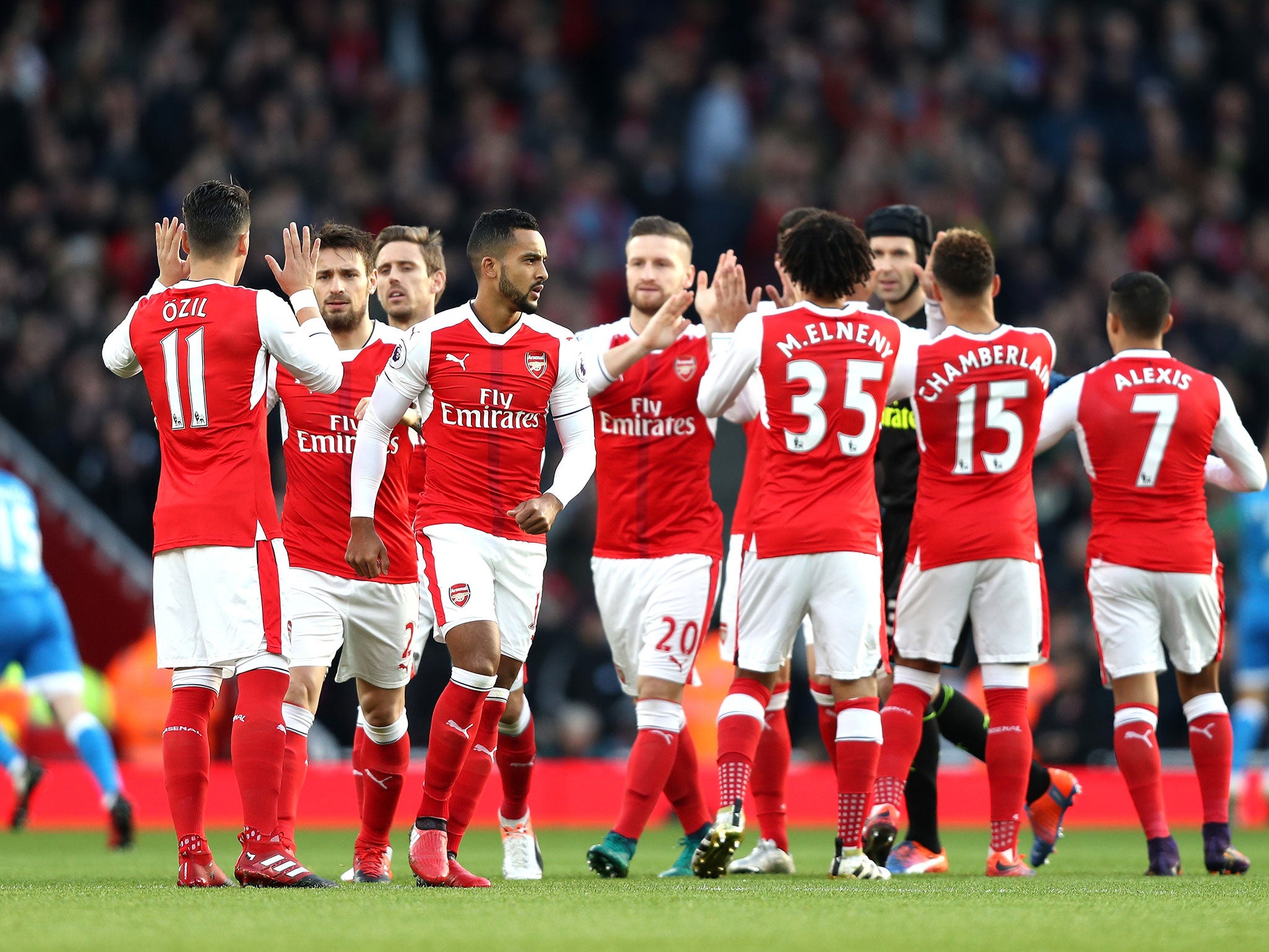 Arsenal celebrate their victory over Bournemouth on Sunday to end November on a positive note