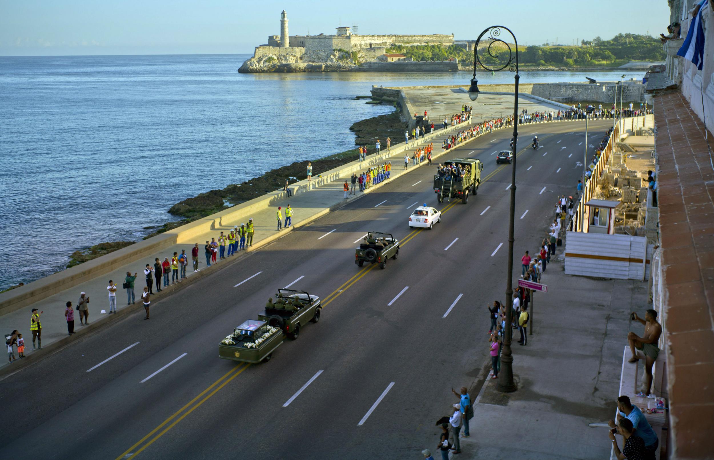 The Castro cortege begins its journey on Havana's Malecon early on Wednesday