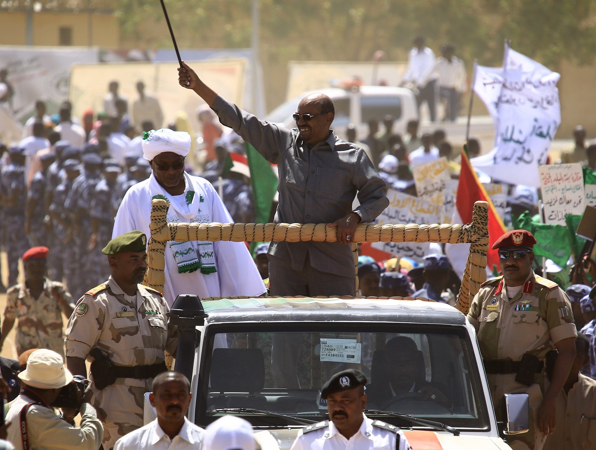 Sudan's President Omar al-Bashir visits North Darfur, with a strong police presence, while campaigning for the 2015 presidential elections