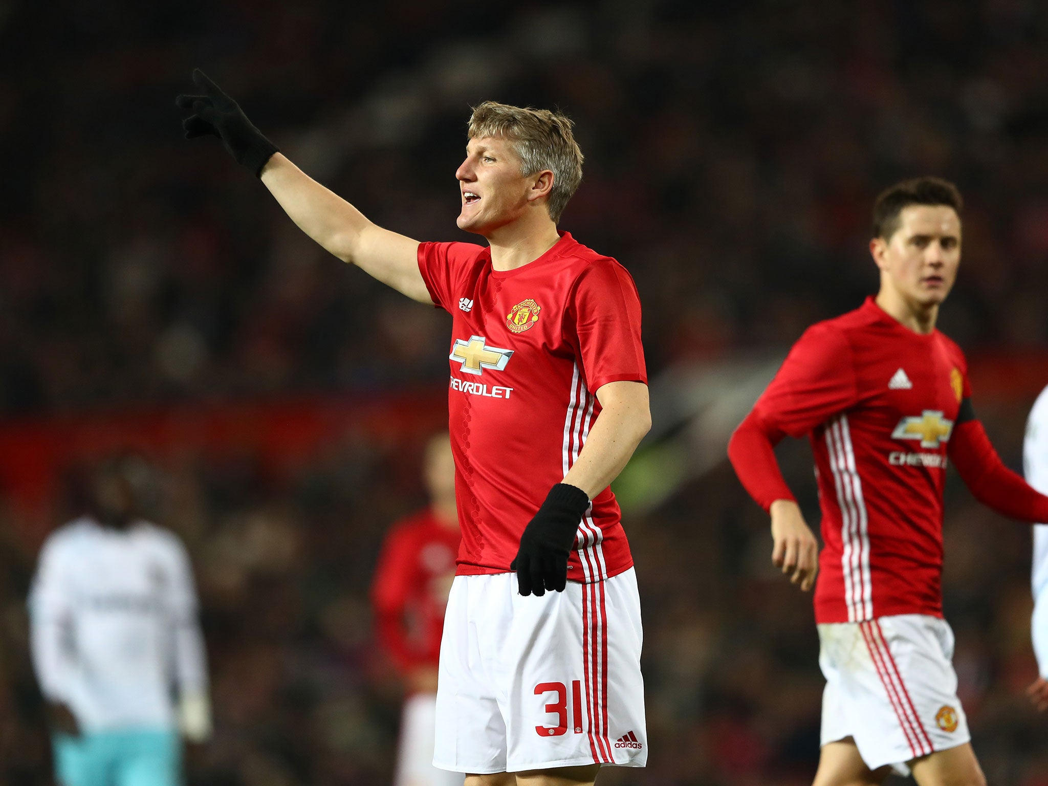 Bastian Schweinsteiger made his first appearance for United since the Manchester derby in September