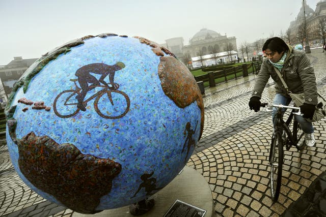 A cyclist in Copenhagen in 2009. The city council now say 41 per cent of journeys are taken by bike