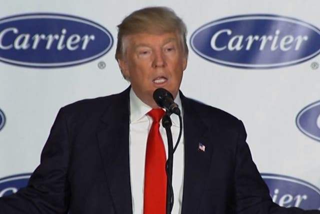 Donald Trump speaking at Carrier