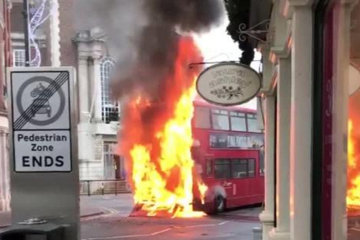 Double decker bus bursts into flames in the middle of Kingston town ...
