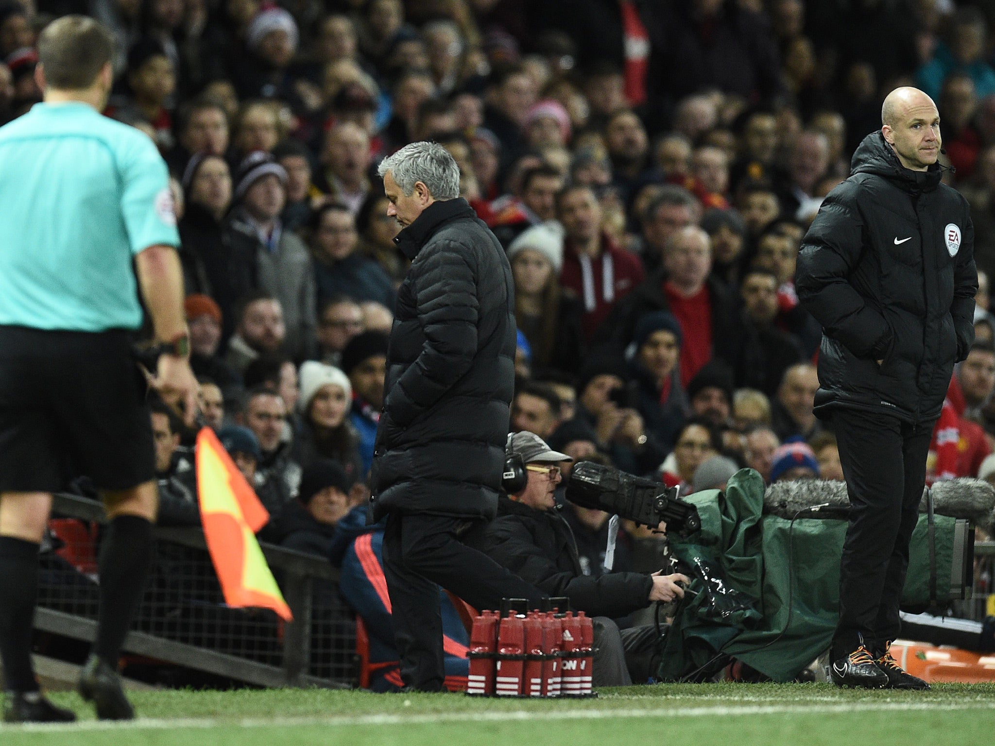 Mourinho heads to the stands after being sent off by Moss last weekend