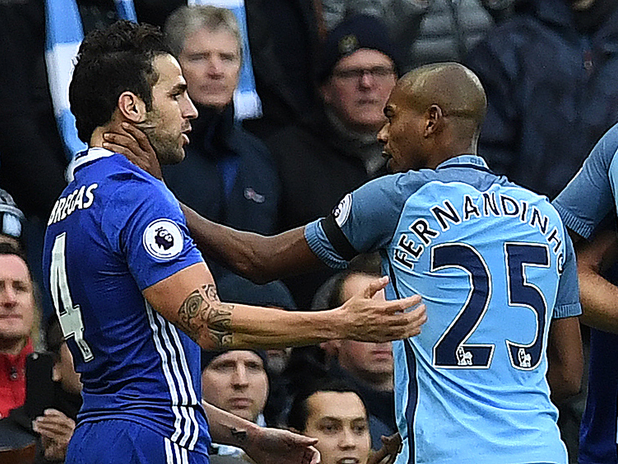 Fernandinho grabbed Fabregas by the neck in the stoppage time brawl