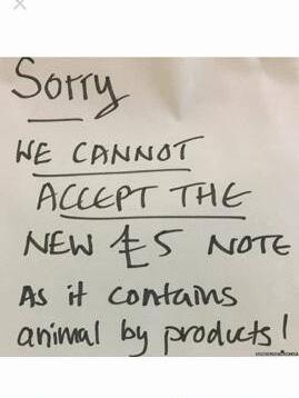 Ms Meijland put up a sign in the restaurant informing customers they would refuse new five pound notes because of the revelation they contain animal by-products (Sharon Meijland)