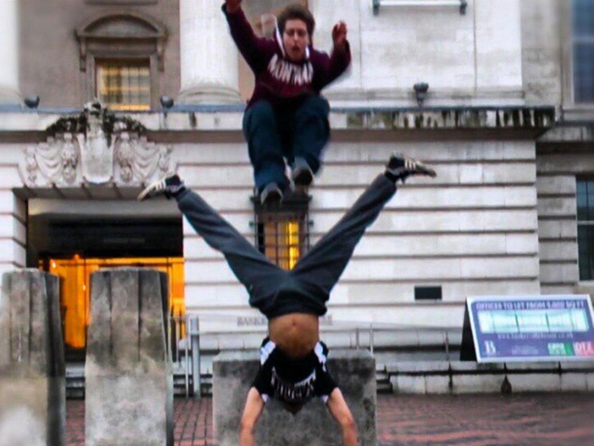 Rasheed Benyahia practicing parkour with friends in Birmingham before being radicalised