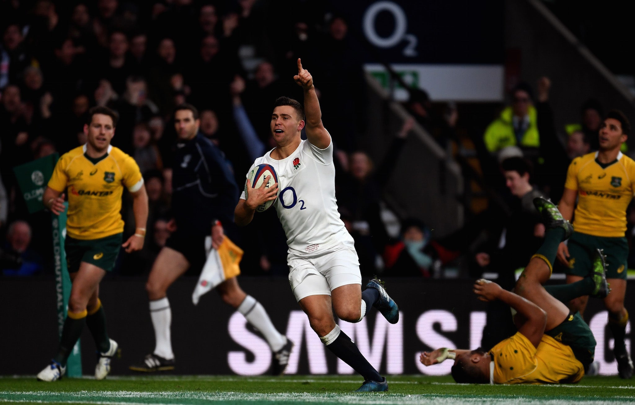 Ben Youngs celebrates his clever solo try