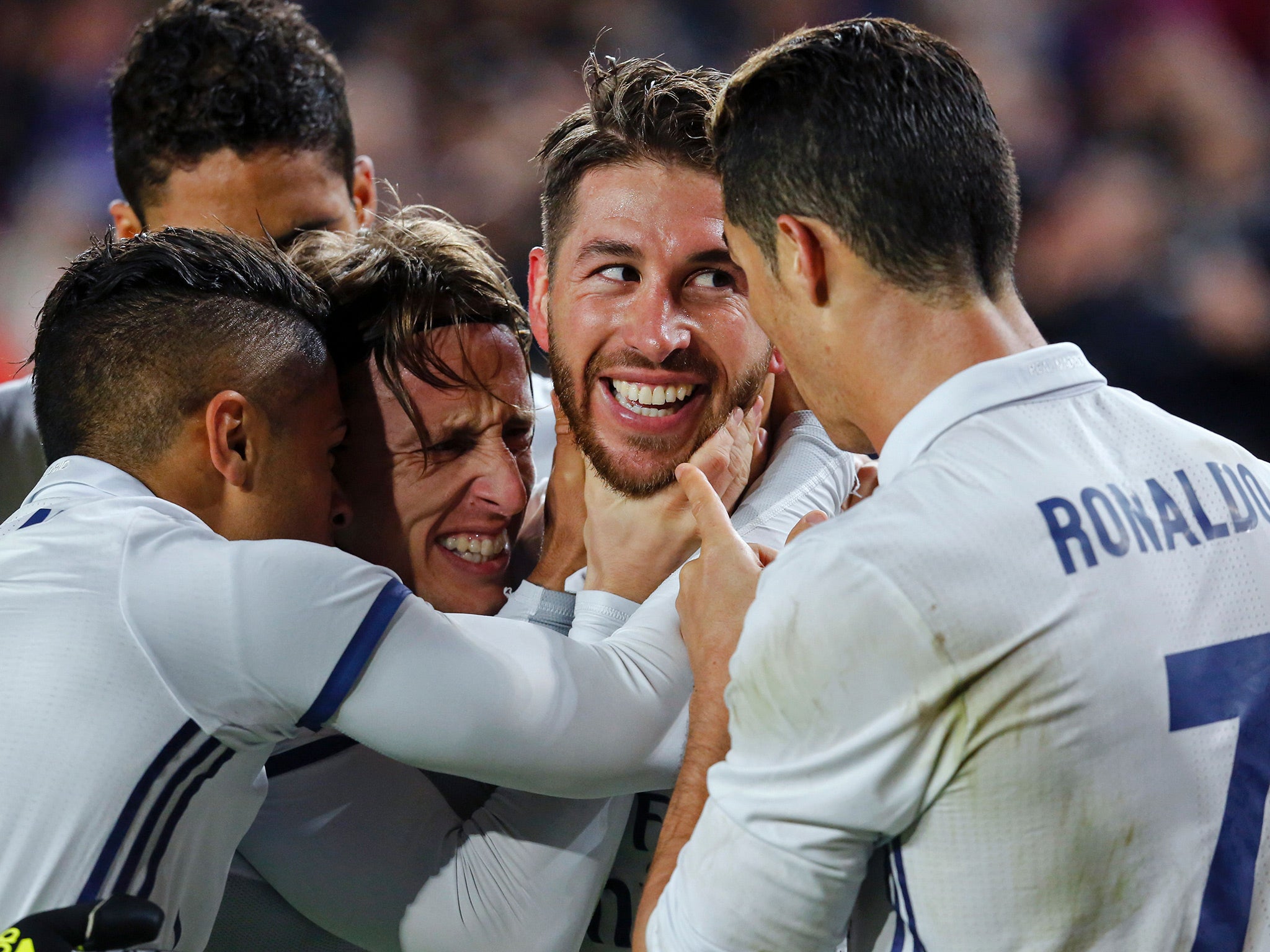 Ramos was mobbed by his Madrid team-mates after notching late on
