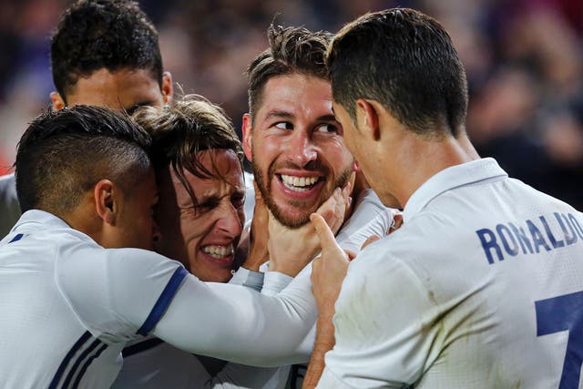 Ramos was mobbed by his Madrid team-mates after notching late on
