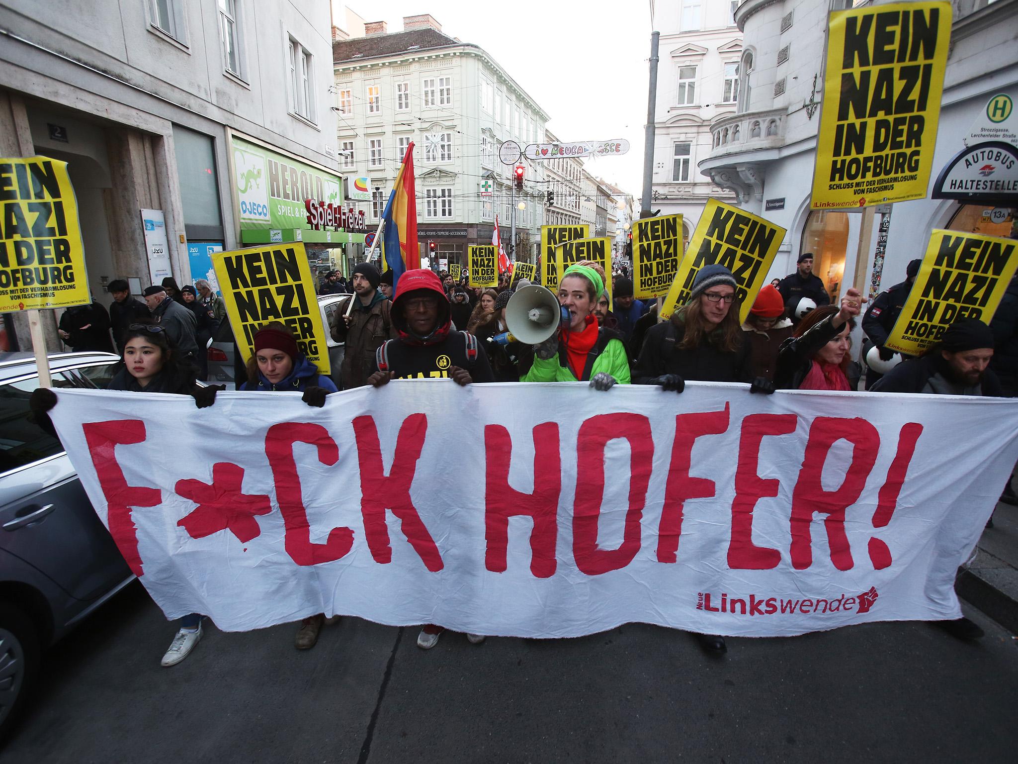A protest against FPO presidential candidate Norbert Hofer
