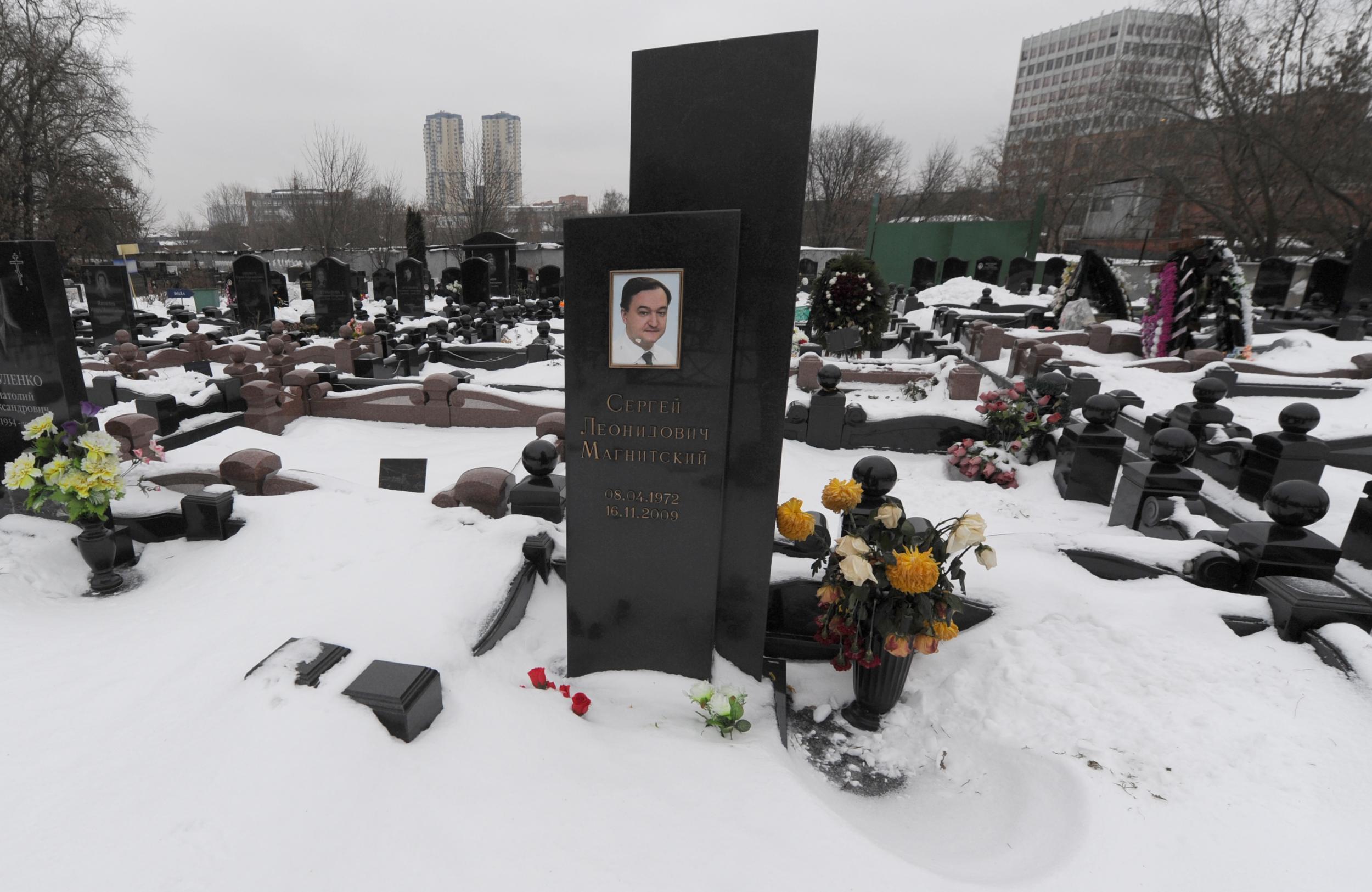 The grave of lawyer Sergei Magnitsky who died after exposing Russian corruption