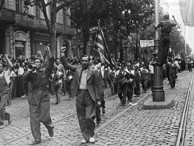The wounds caused by the Spanish Civil War are still sensitive in the country. This  Picture dated July 1936 shows Republicans of leftist parties demonstrating in the streets of Barcelona against Franco's attempt to overthrow the Republic