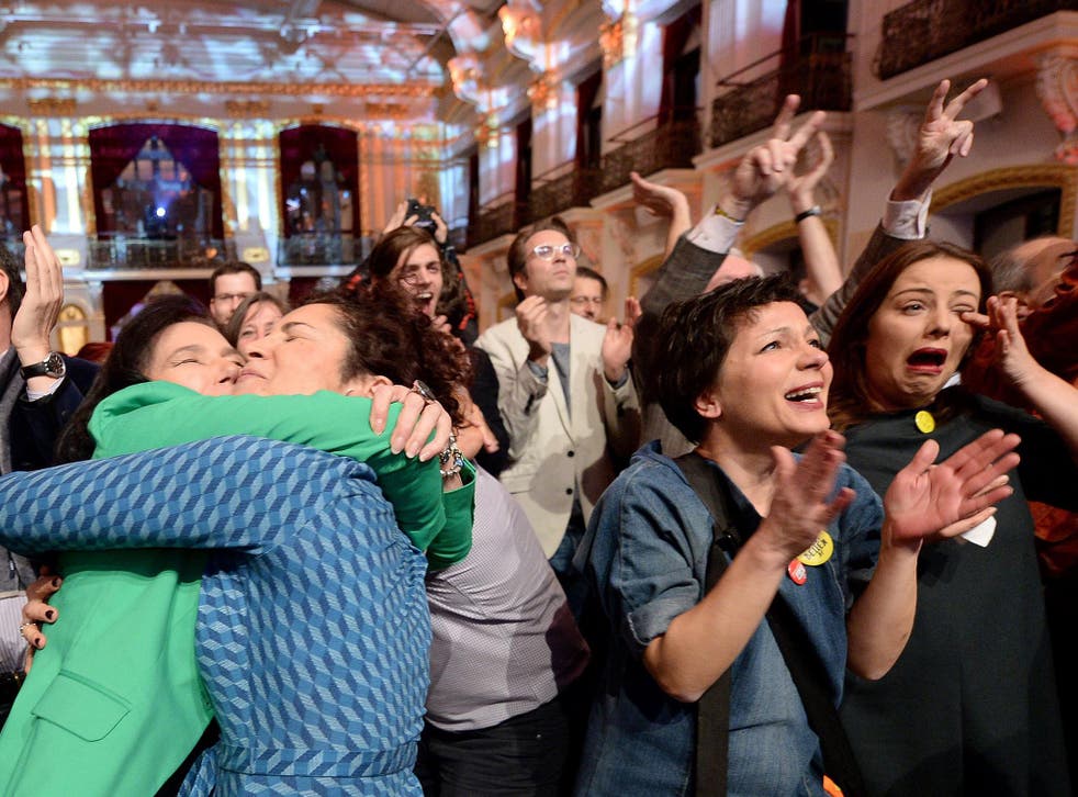 Austrians celebrate the eventual result of the presidential election