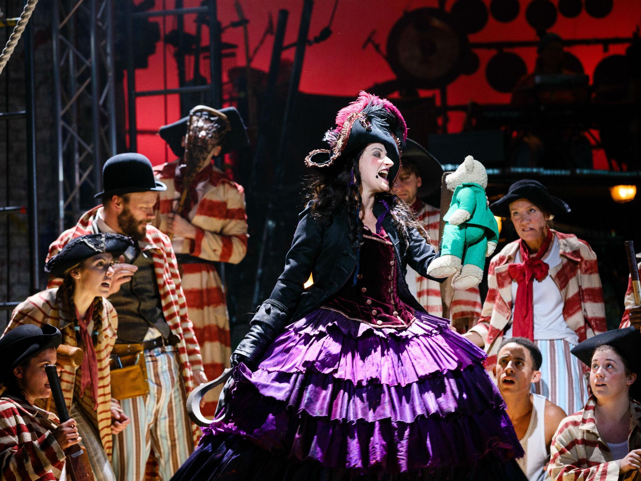 Anna Francolini as Captain Hook is a magnificently frightening and pathetic crone