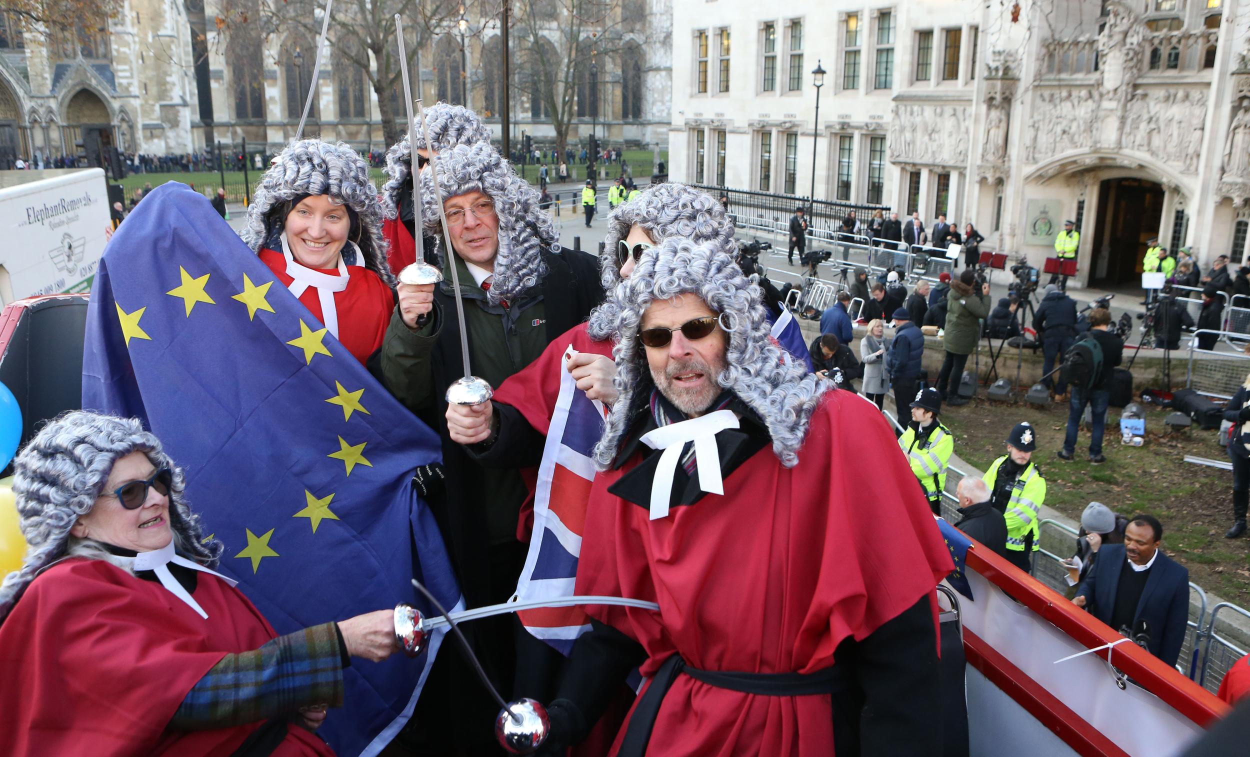 Protesters outside the Supreme Court show their support for a parliamentary vote. A decision on the Article 50 case is expected on Tuesday
