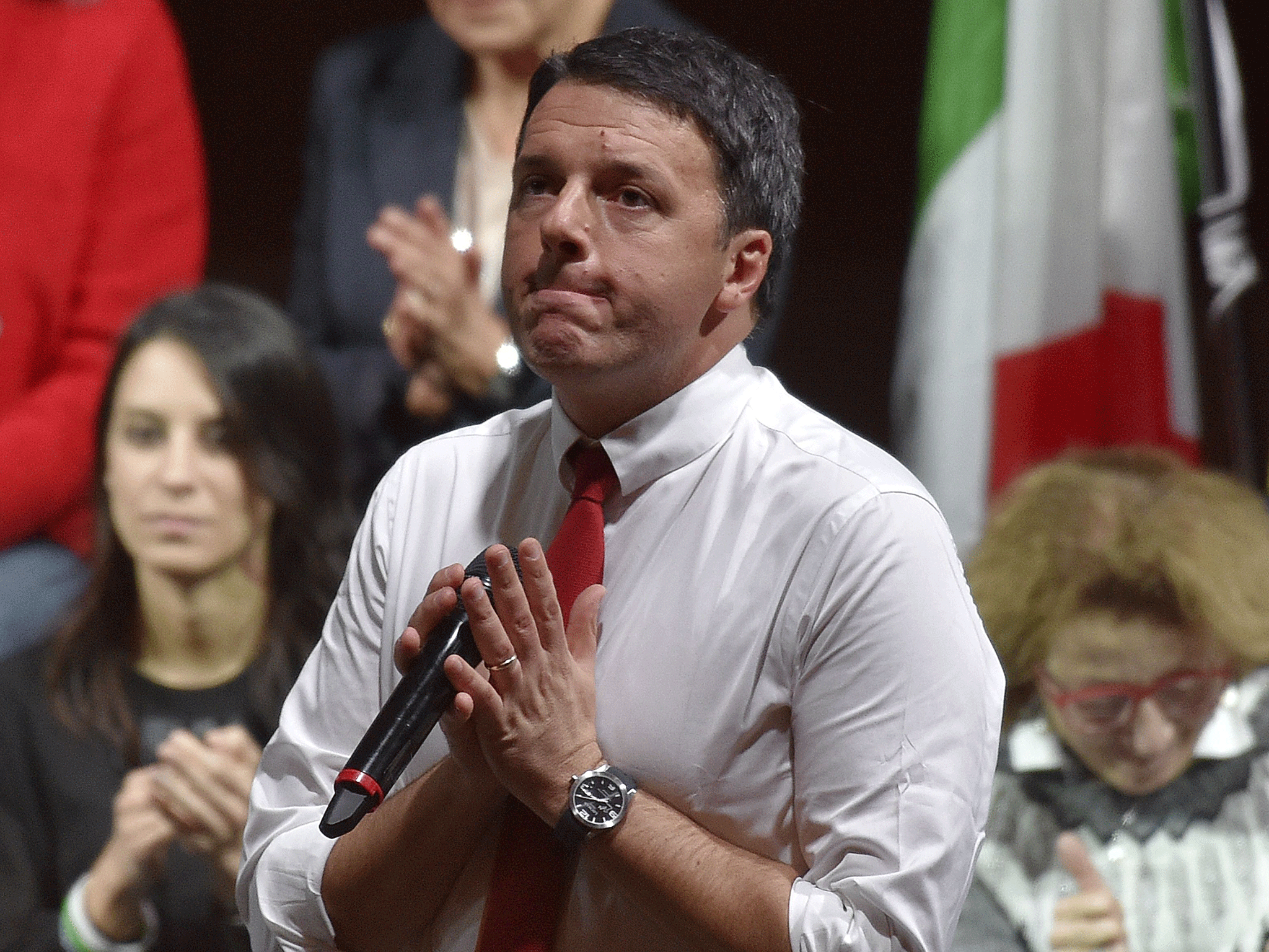 Matteo Renzi, pictured at one of his 'Basta un Si' rallies last month, is resigning as prime minister