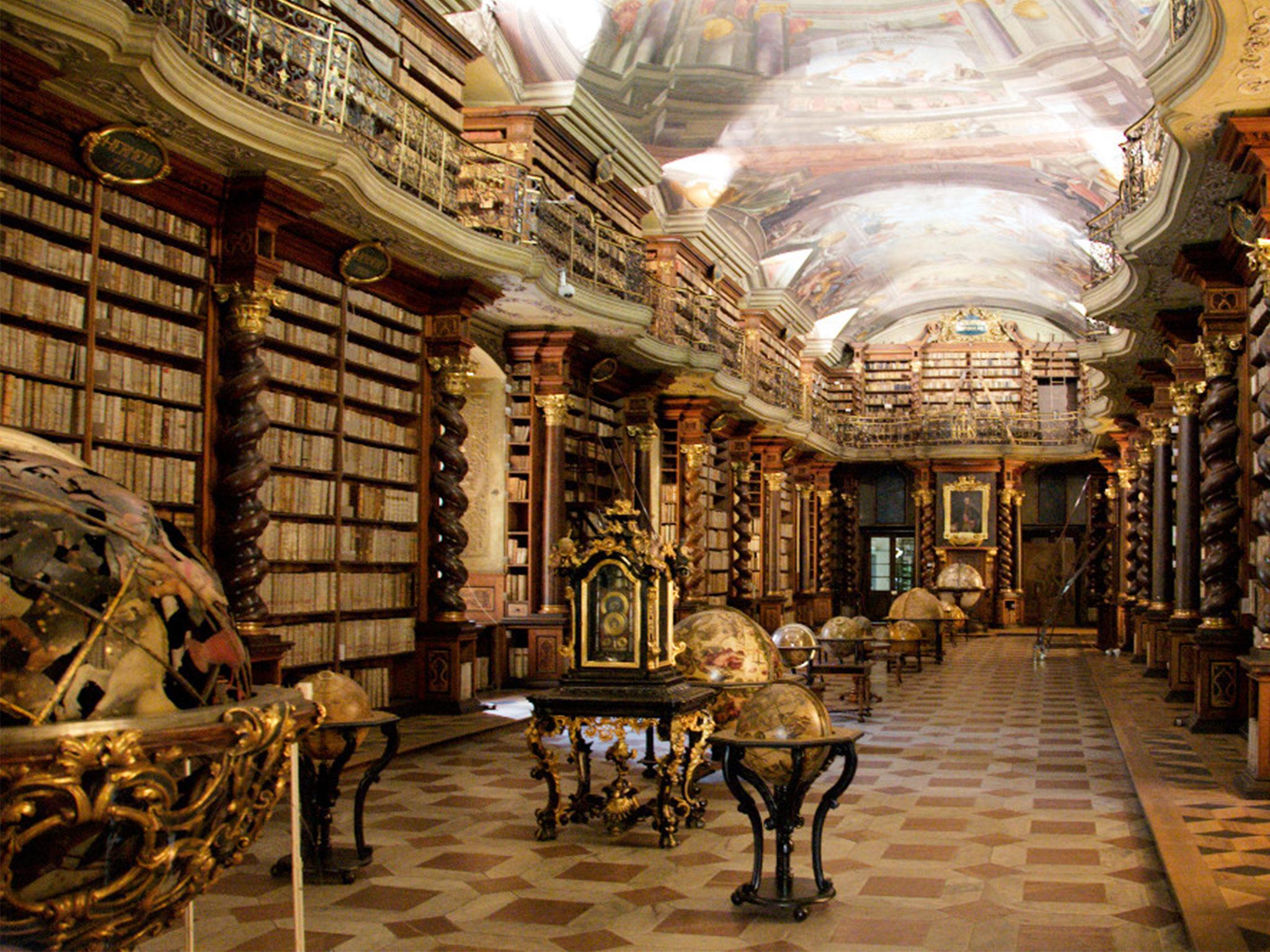 Baroque library hall of the former Jesuit College in the Old Town of Prague