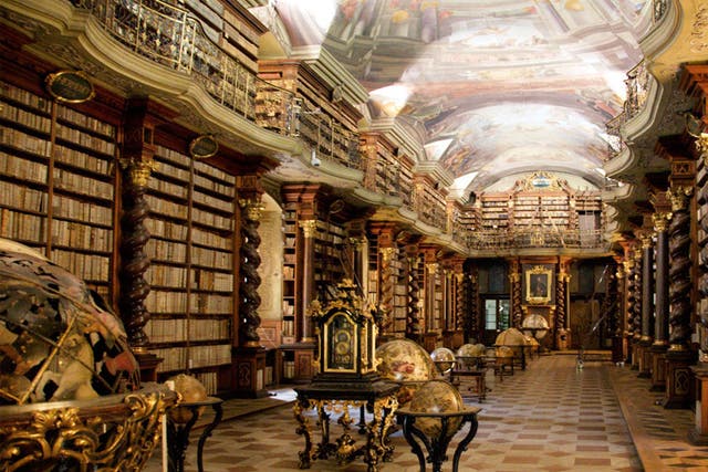 Baroque library hall of the former Jesuit College in the Old Town of Prague