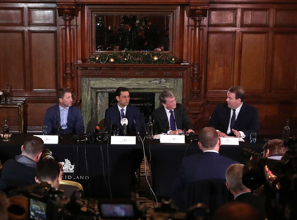 (Left to right) Steve Walters, Andy Woodward,  Gordon Burns and  Edward Smethurst at the launch of the Offside Trust. Mr Smethurst said some names were emerging repeatedly in his conversations with alleged victims