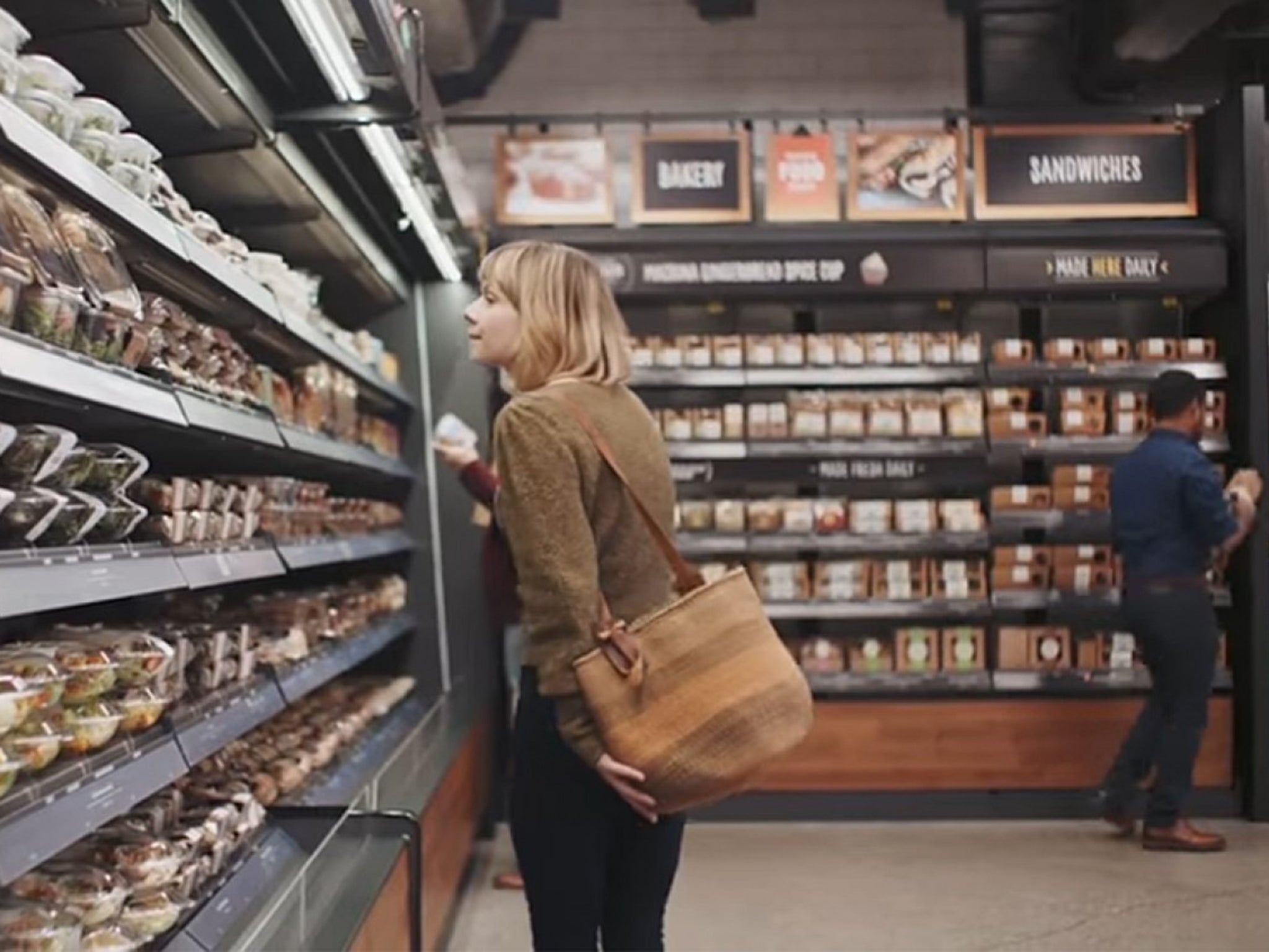 A screen grab of Amazon’s video introducing its new grocery store, Amazon Go