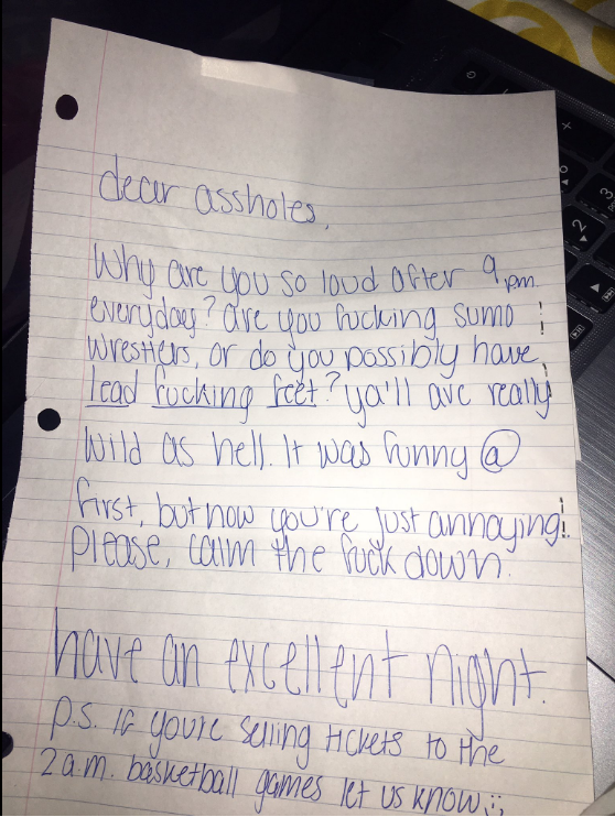 Woman Sends Angry Note To Noisy Upstairs Neighbours Starts A War Indy100 Indy100