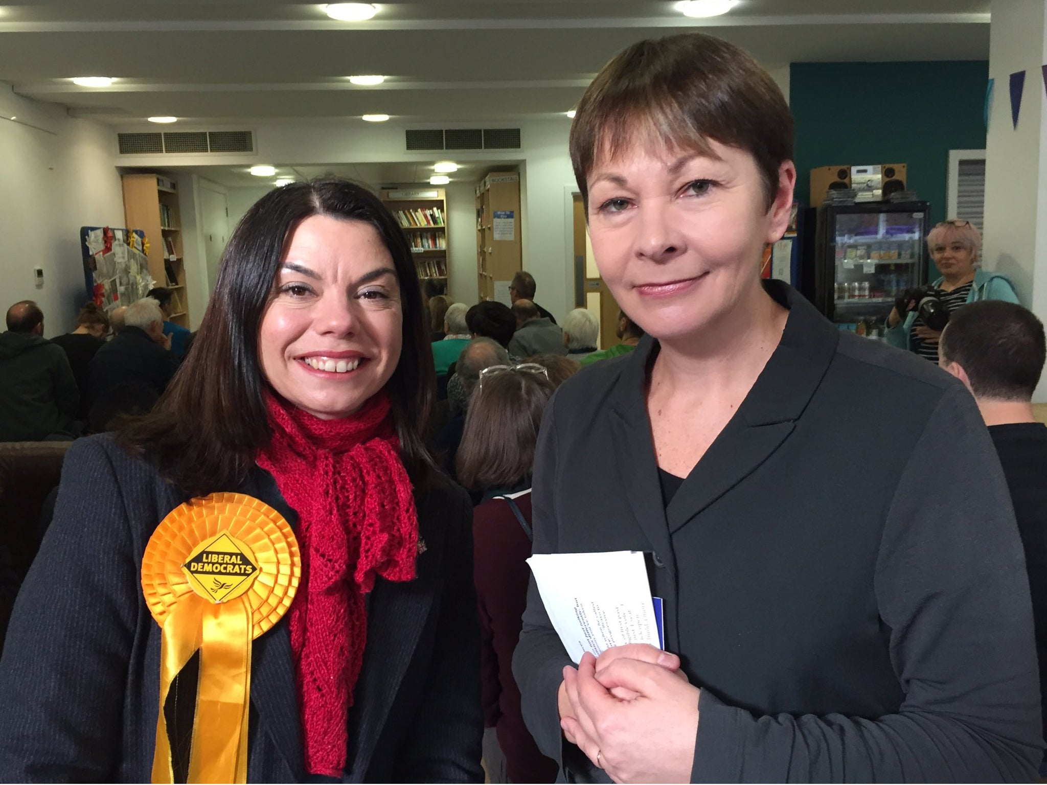 Green Party joint leader Caroline Lucas (right) backed the Liberal Democrats' Sarah Olney (left) in the Richmond Park by-election