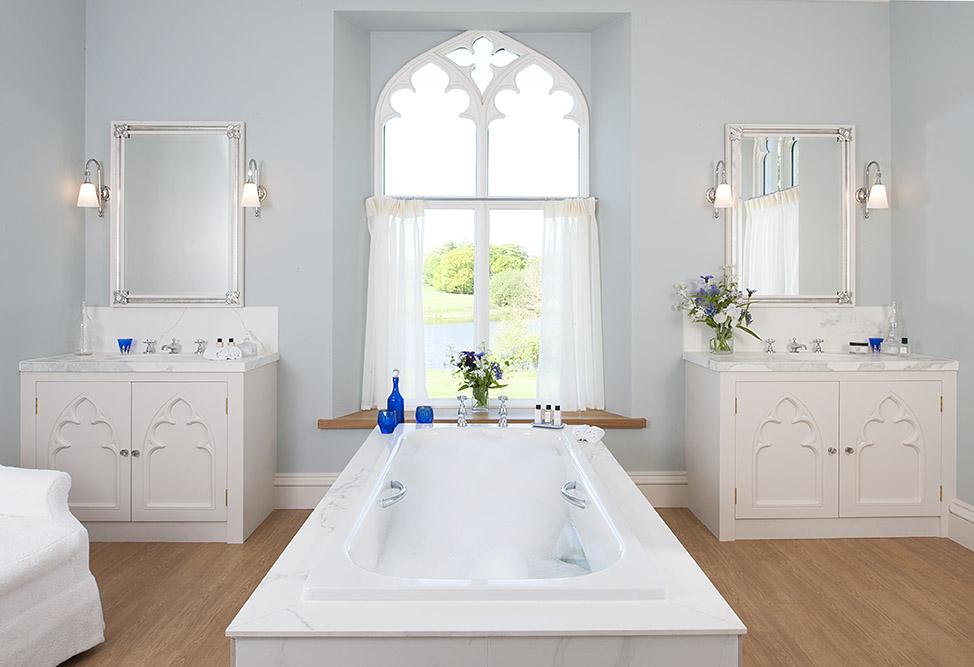 The Salamanca bathroom, with its freestanding bath, comes with spectacular views of the gardens