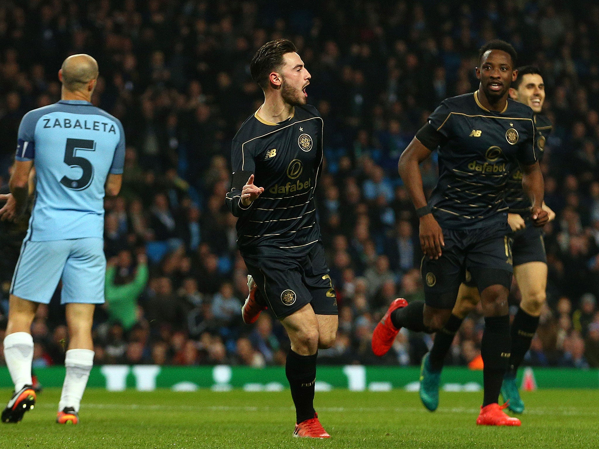 &#13;
Patrick Roberts celebrates his opener for Celtic &#13;